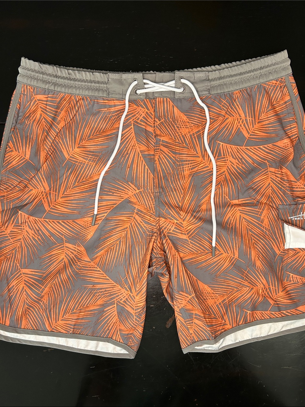 Reef Men's Gray Swim Shorts with Orange Palm Print